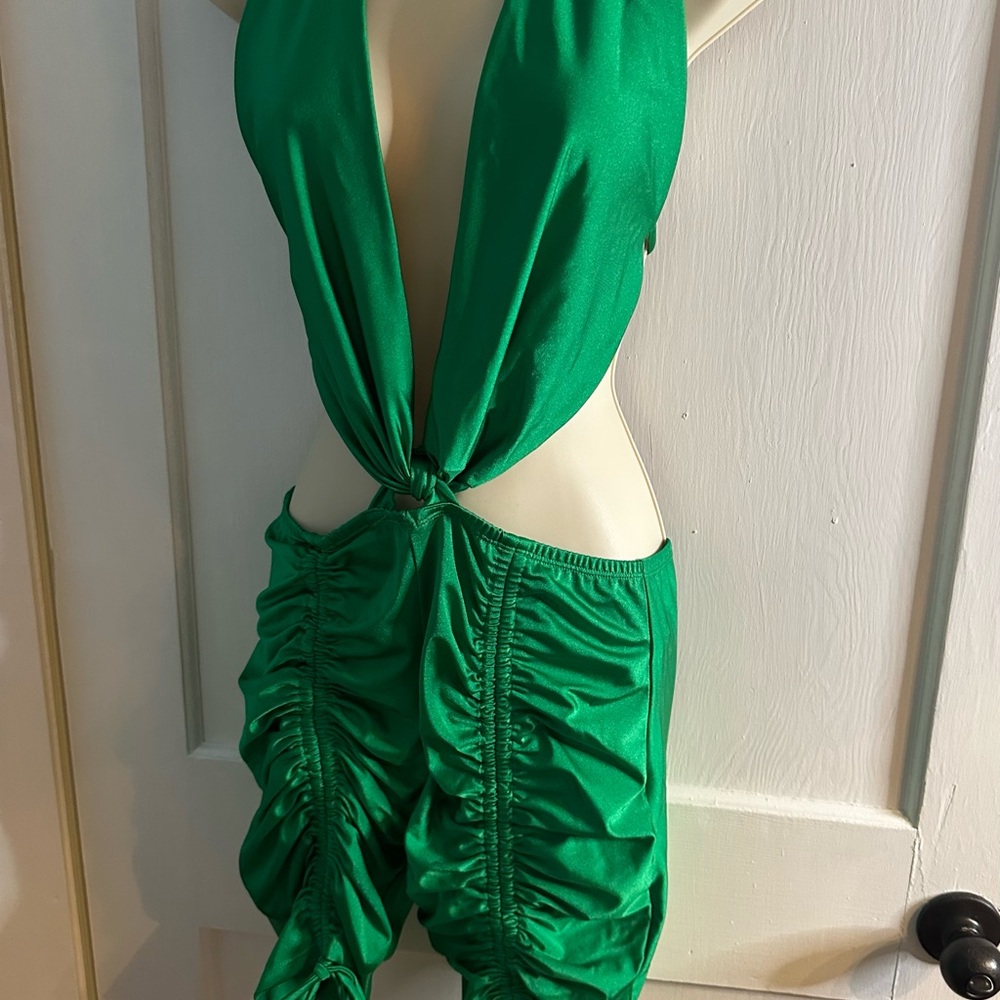Fashion Nova Kelly Green Ruched Halter Romper. Never worn. New with tags.